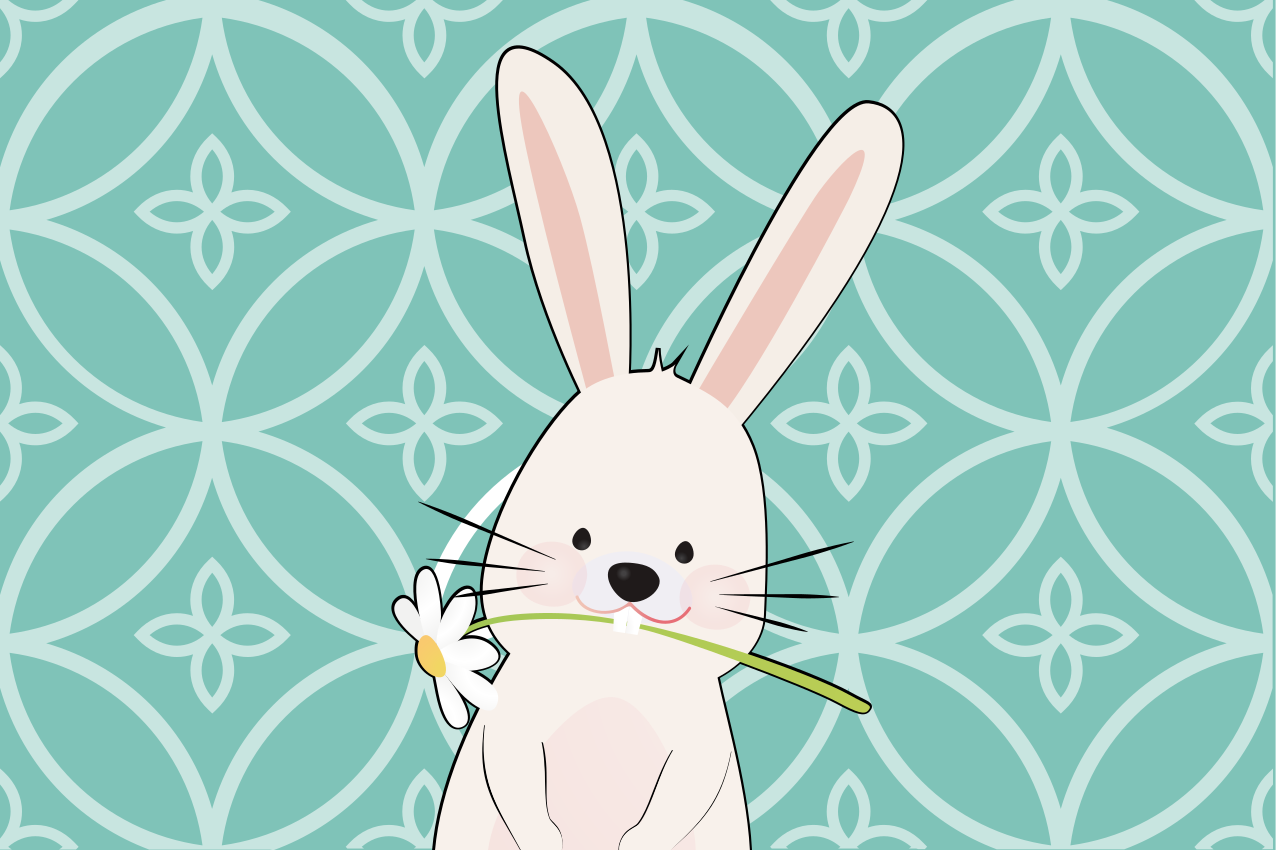 어린 이용 식탁보 귀여운 토끼와 꽃 - TenStickers