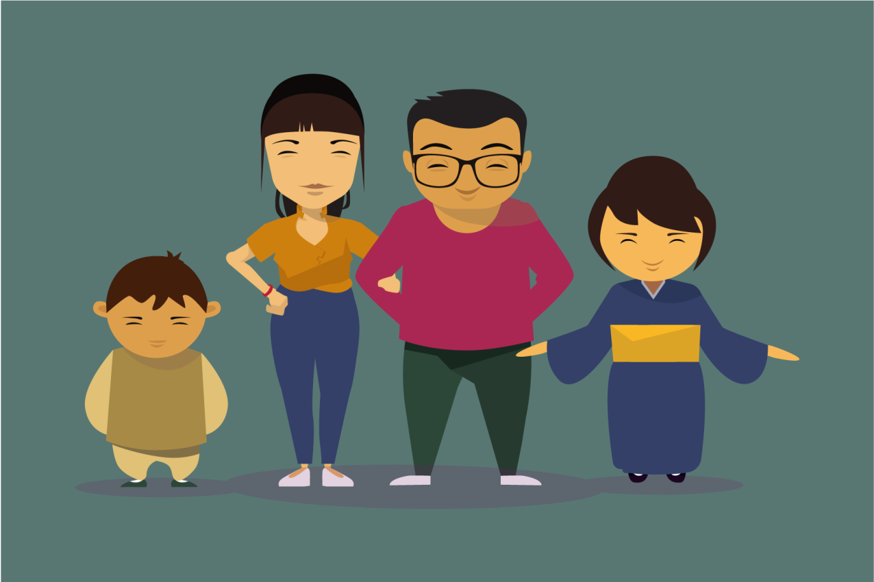 귀여운 젊은 한국 가족 어린이 플레이스 매트 - TenStickers