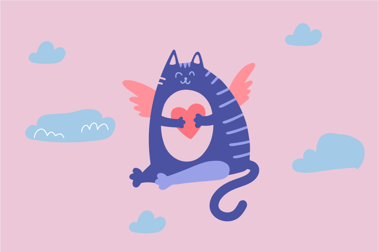 어린 이용 식탁보 사랑을 품은 날아다니는 고양이 - TenStickers