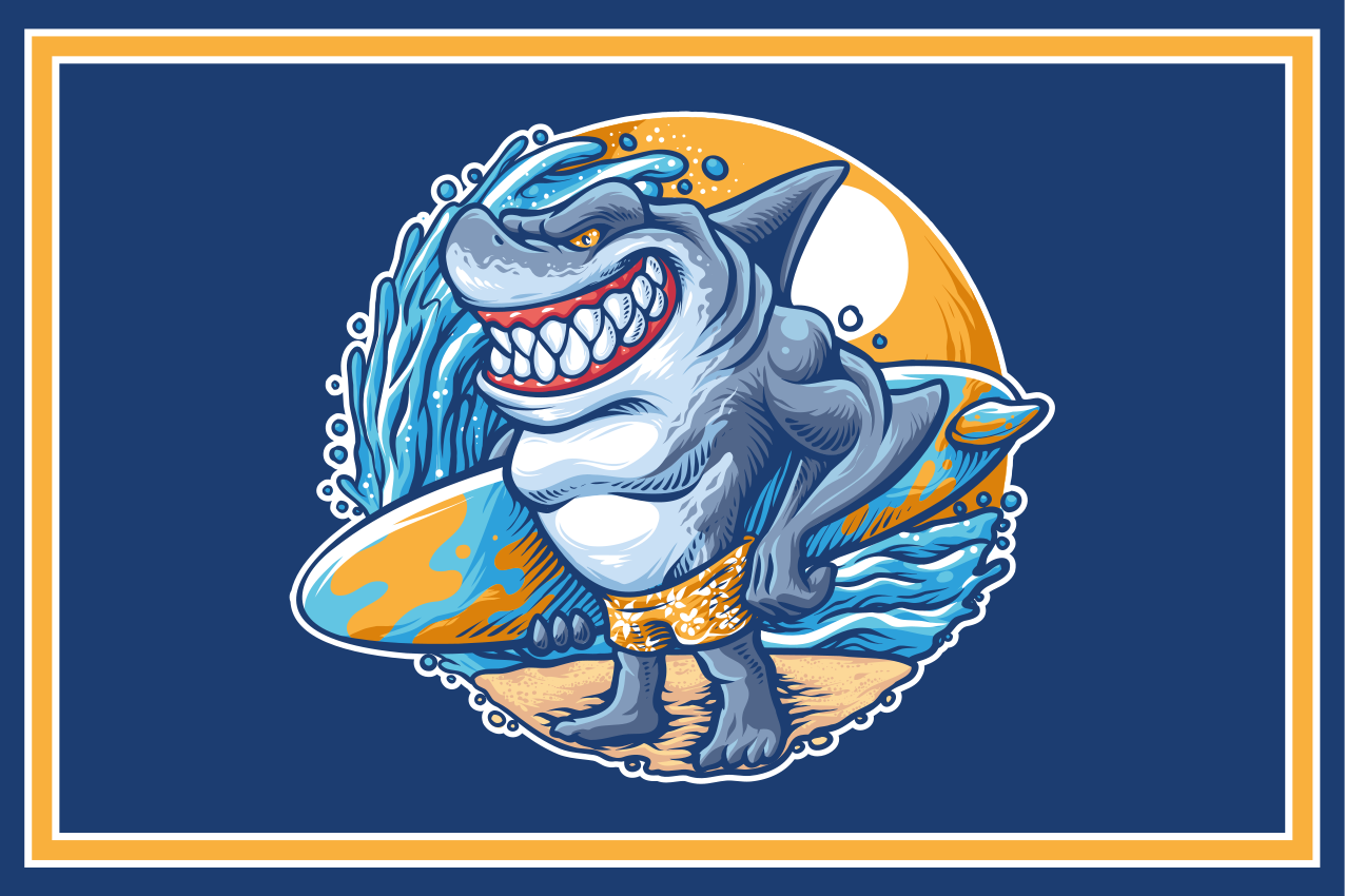 서핑 보드 상어 만화 원래 플레이스 매트 - TenStickers