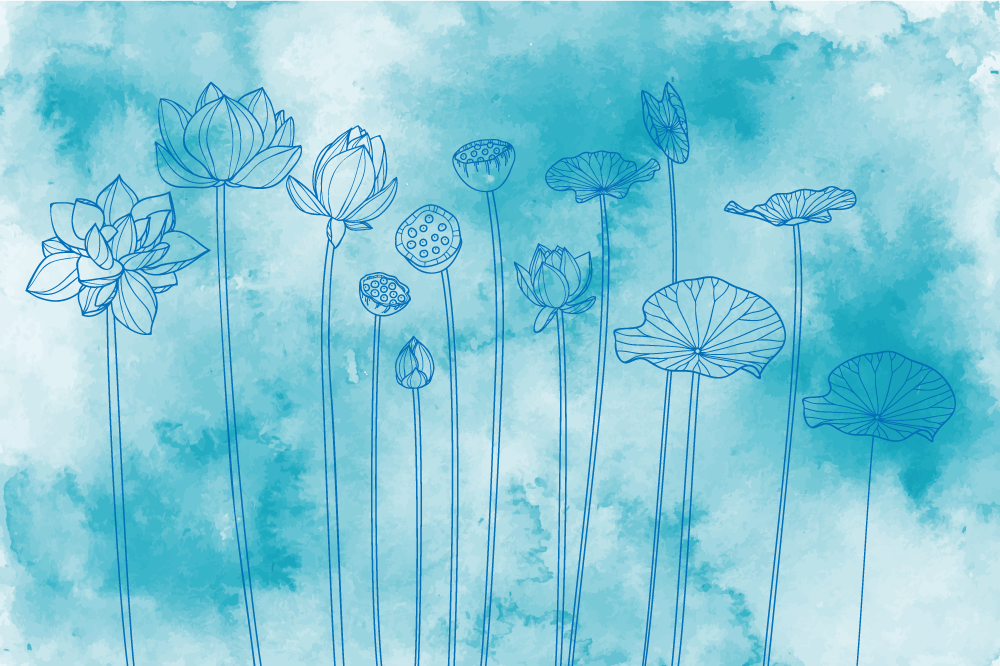 질감이 있는 식탁보 연꽃 플로럴 패턴 - TenStickers