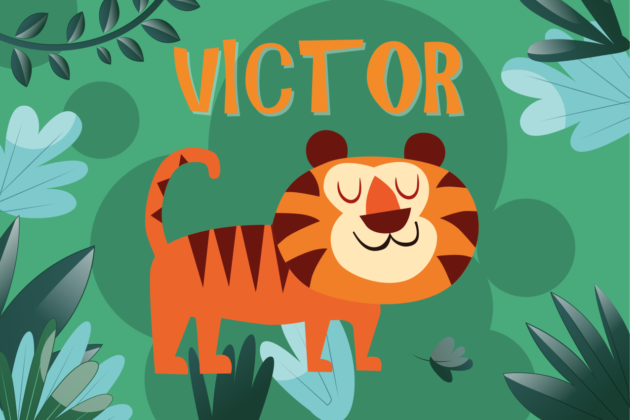 이름 어린이 플레이스매트를 가진 소년을 위한 귀여운 호랑이 - TenStickers