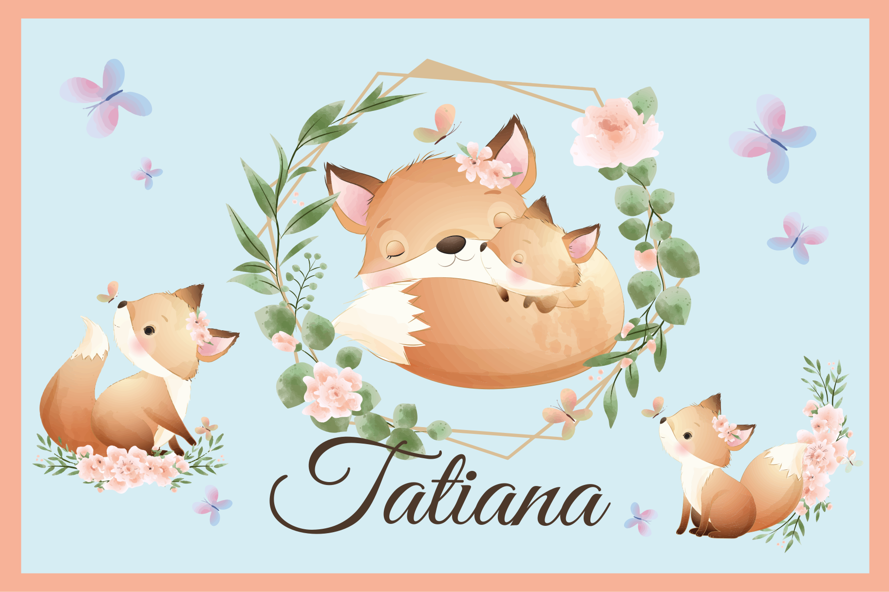 어린 이용 식탁보 귀여운 여우 가족 - TenStickers