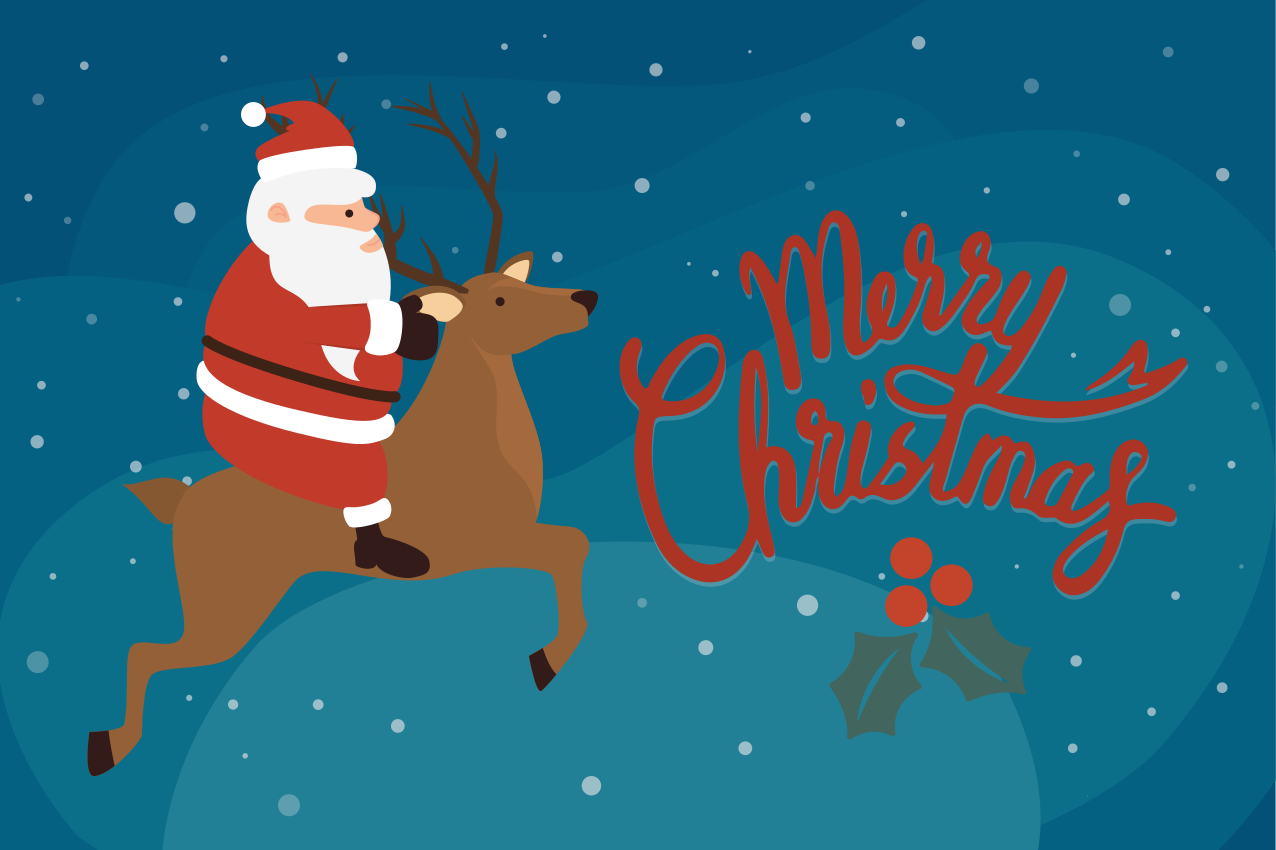 크리스마스 식탁보 산타가 순록을 타고 있는 디자인 - TenStickers