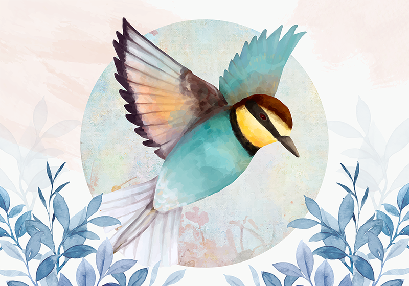 벽난로 카프리초소 생동감 넘치는 조류 예술 작품 - TenStickers