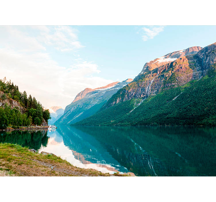 호수 벽 벽화에 나무 풍경 - TenStickers