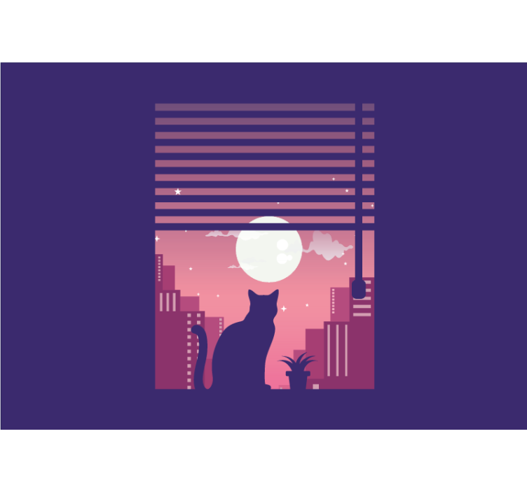고양이 밤 도시 로고 거실 벽 벽화 - TenStickers