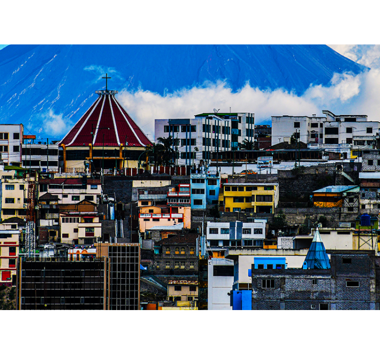 도시와 국가 벽 벽화 화산이 있는 도시 풍경 - TenStickers