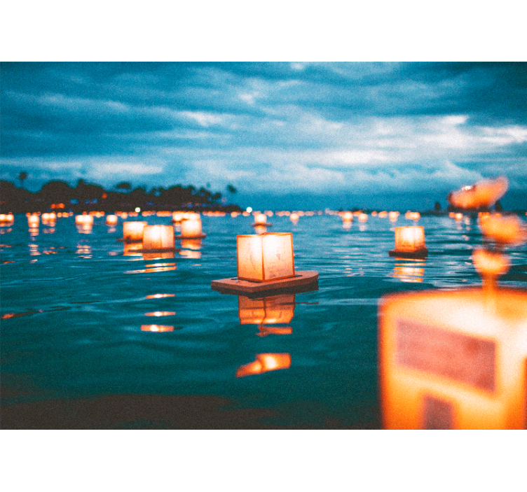 물 호수 벽 벽화 위에 등불 - TenStickers