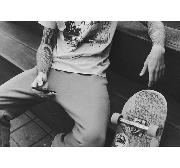 스케이트 흑백 벽화 - TenStickers