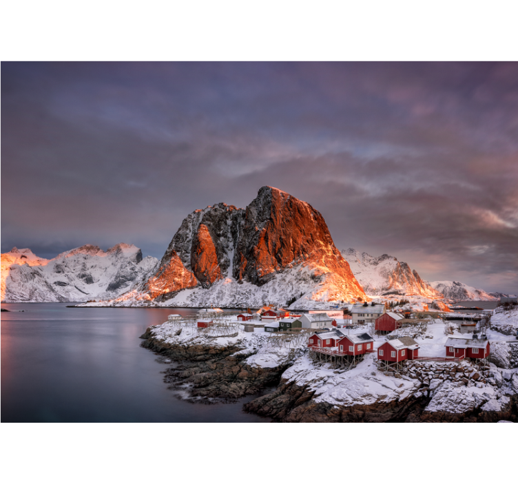 산 벽 벽화 눈 덮인 산의 황혼 - TenStickers