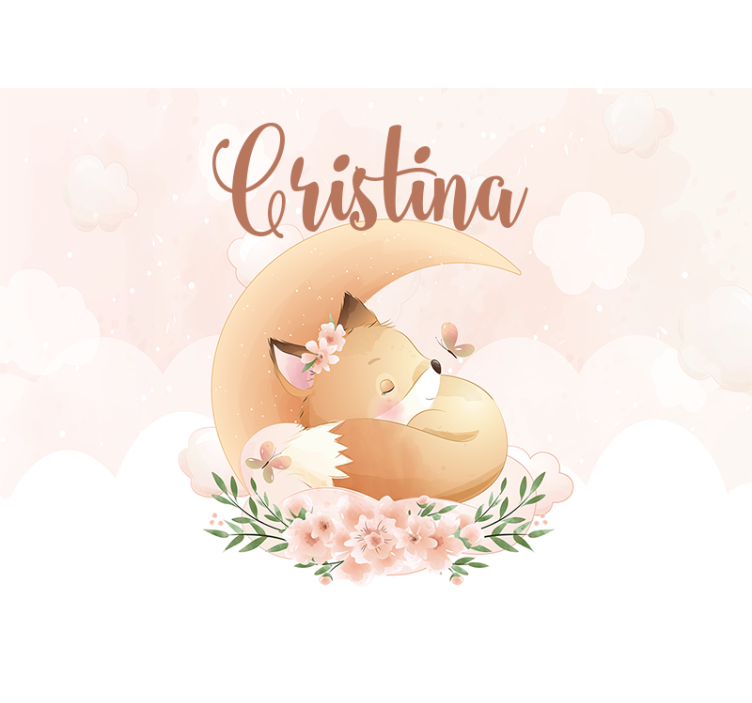 이름 보육 벽화와 소녀를위한 귀여운 여우 - TenStickers