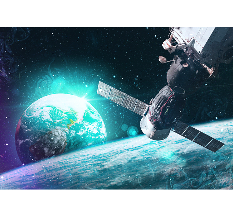 벽화 공간 지구를 공전하는 우주선 - TenStickers
