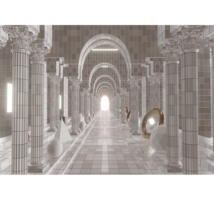 초록 벽 벽화 건축 복도 디자인 - TenStickers