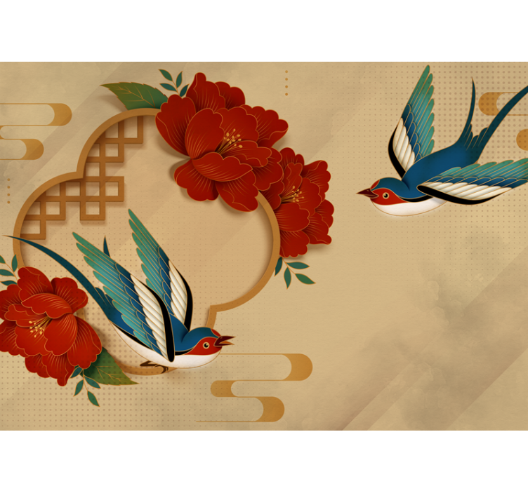 새와 꽃 3d 벽화 - TenStickers