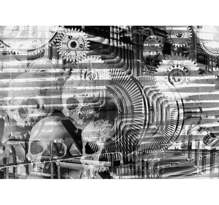 초록 벽 벽화 기계 해골 패턴 - TenStickers