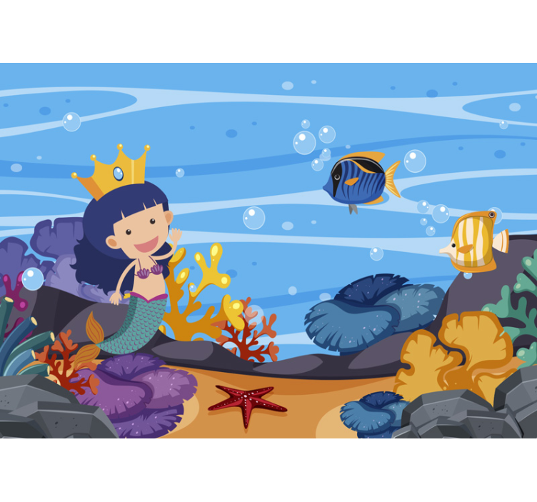 어린이 침실 벽 벽화 인어 만화 해저 - TenStickers