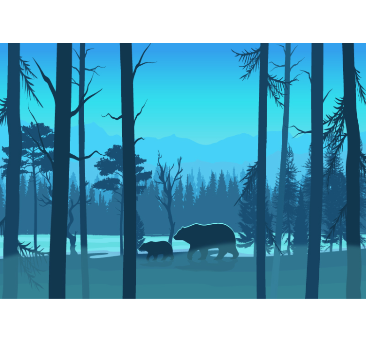 아이들이 산과 곰 벽화 - TenStickers