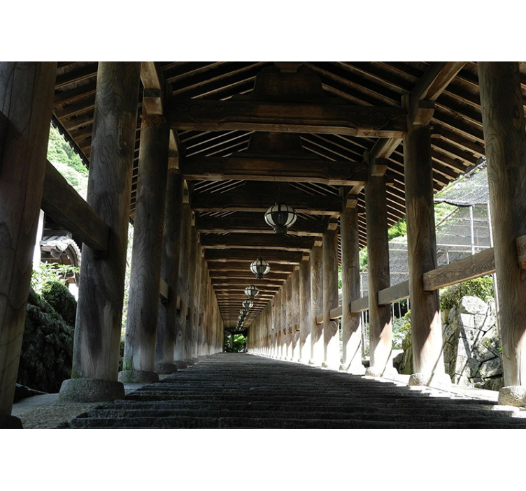 나무 기둥 3d 벽 벽화와 복도 - TenStickers