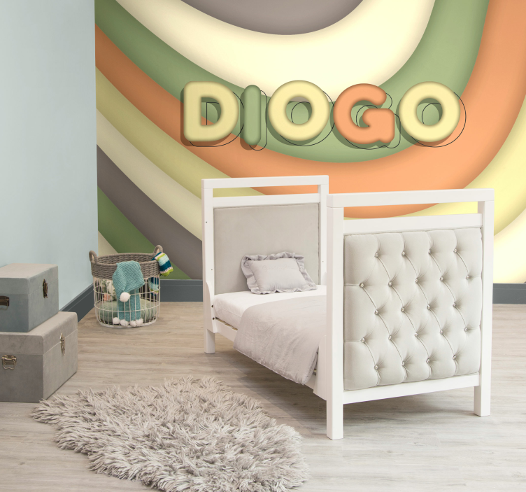 어린이 침실 벽 벽화 곡선 스트라이프와 이름 - TenStickers