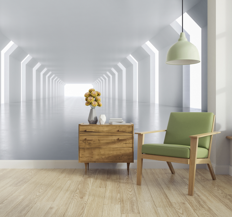 초록 벽 벽화 미래의 복도 관점 - TenStickers