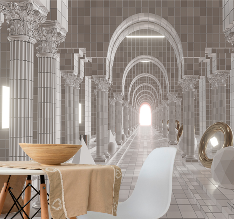 초록 벽 벽화 건축 복도 디자인 - TenStickers