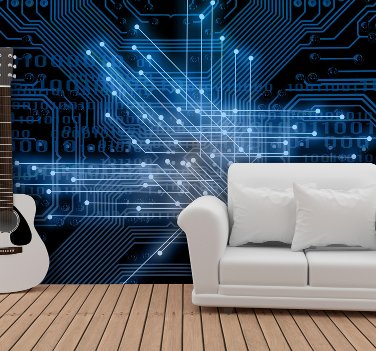 초록 벽 벽화 회로 조명 스트림 - TenStickers