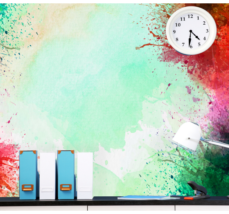 초록 벽 벽화 다채로운 스플래시 모티프 - TenStickers