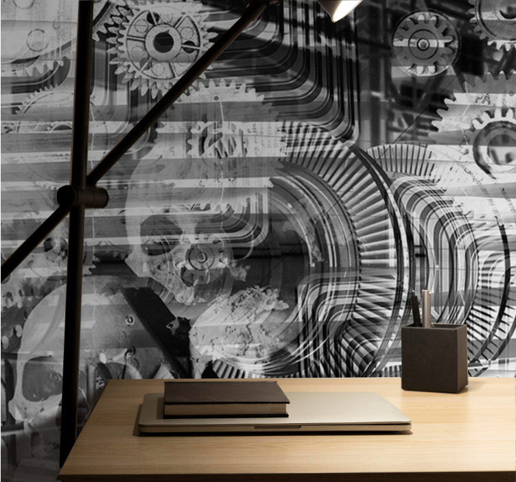 초록 벽 벽화 기계 해골 패턴 - TenStickers