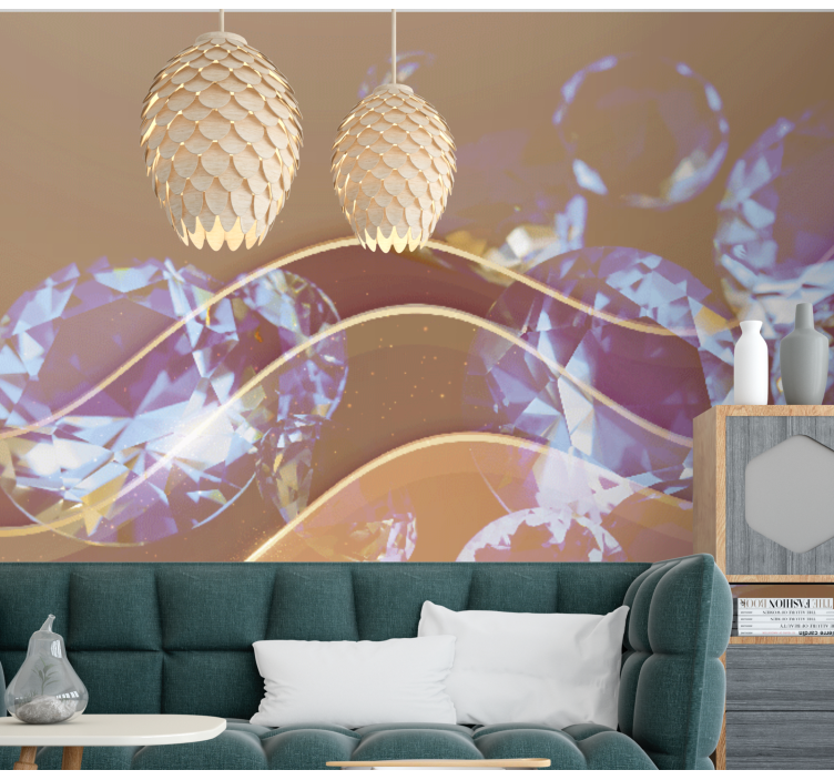 초록 벽 벽화 반짝이는 수정 파도 - TenStickers