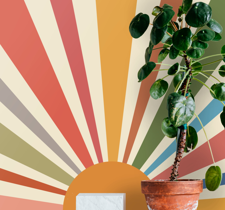 초록 벽 벽화 일출 광선 패턴 - TenStickers