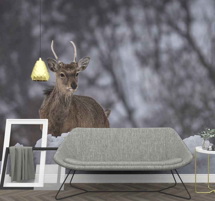 동물 벽 벽화 눈 속의 사슴 - TenStickers