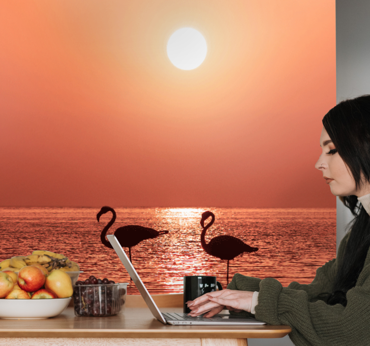 동물 벽 벽화 플라밍고 석양 풍경 - TenStickers