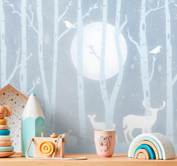 예술적 숲 흰 사슴 자연 벽 벽화 - TenStickers