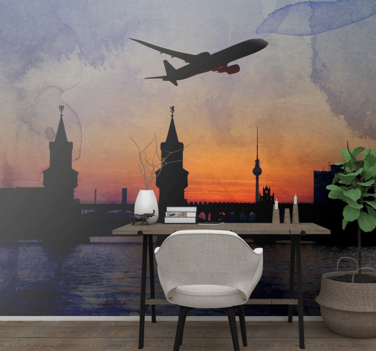 베를린 장벽 벽화 베를린 스카이라인 석양 - TenStickers