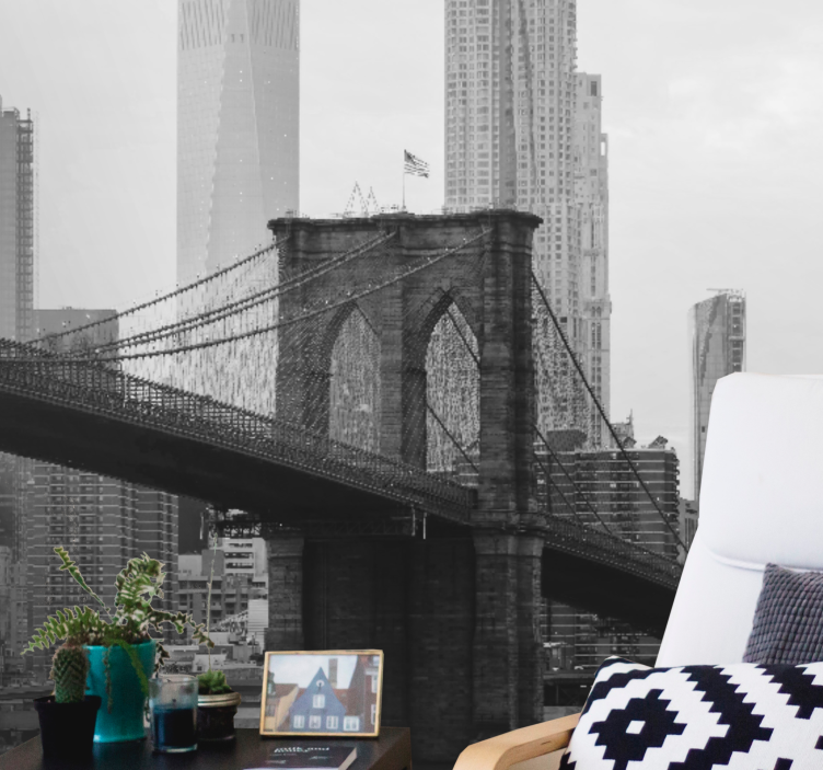 흑백 브루클린 다리 도시 벽 벽화 - TenStickers