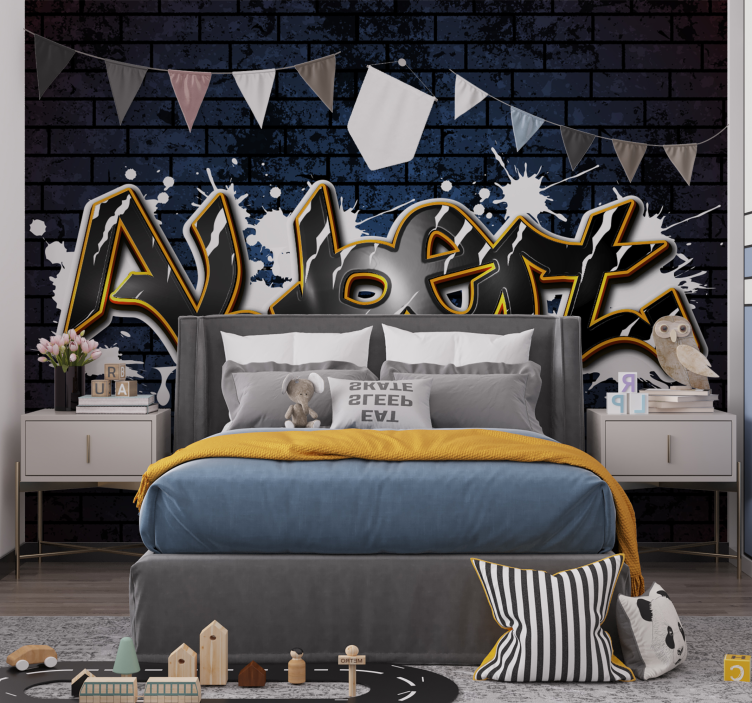 벽화 청소년 침실 이름이 적힌 벽돌벽 - TenStickers