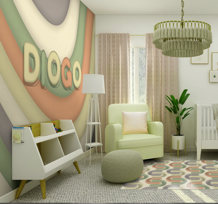 어린이 침실 벽 벽화 곡선 스트라이프와 이름 - TenStickers