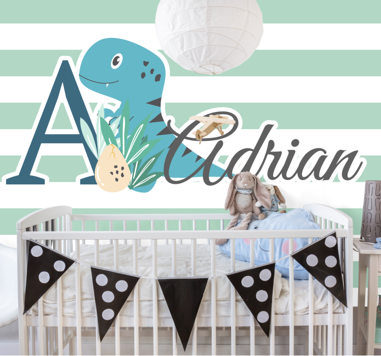 어린이 침실 벽 벽화 t-렉스 이니셜과 이름 포함 - TenStickers