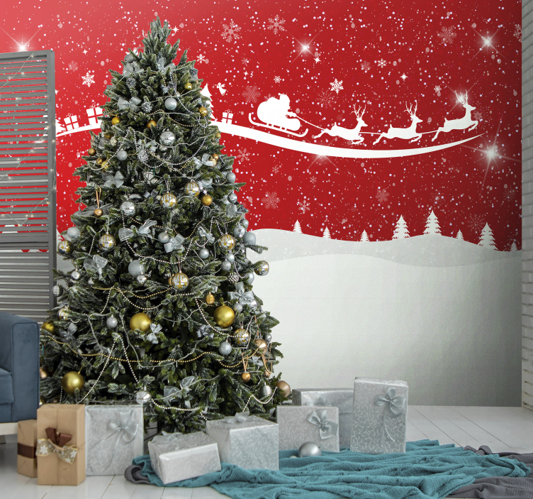 크리스마스 벽화 산타 썰매 전시 - TenStickers