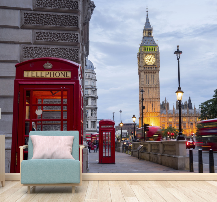 도시 전화 부스 런던 벽 벽화 - TenStickers