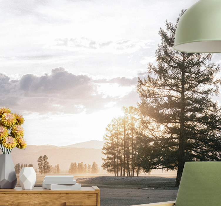 나무 자연 벽화가 있는 차가운 들판 - TenStickers