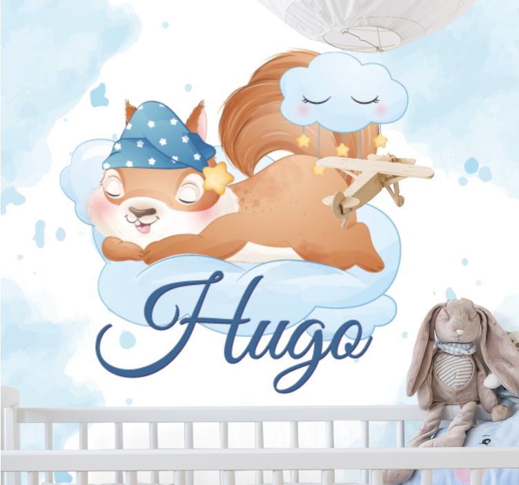 이름 보육 벽화와 소년을위한 귀여운 다람쥐 - TenStickers