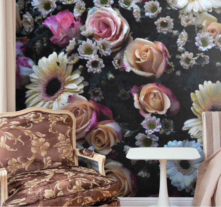 꽃 벽 벽화 장미와 데이지 - TenStickers