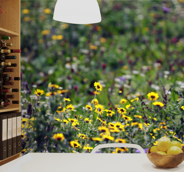 꽃 벽 벽화 햇살 가득한 초원의 꽃들 - TenStickers