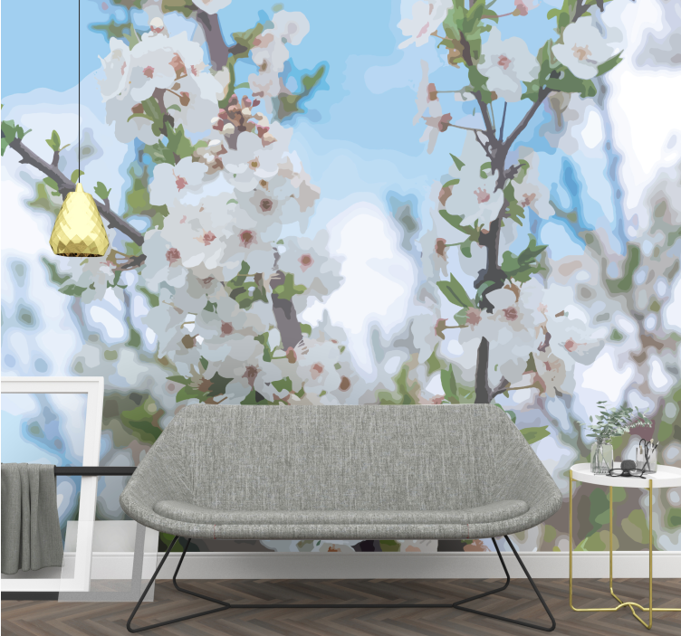 꽃 벽 벽화 흰 꽃 가지 - TenStickers