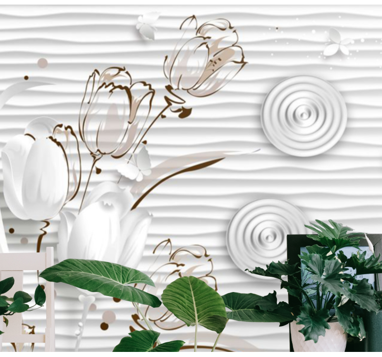 꽃 벽 벽화 화이트 우아한 튤립 - TenStickers