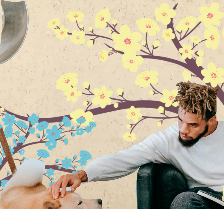 꽃 벽 벽화 노란 꽃 가지 - TenStickers