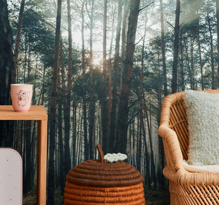 숲 벽 벽화 평화로운 소나무 숲 - TenStickers