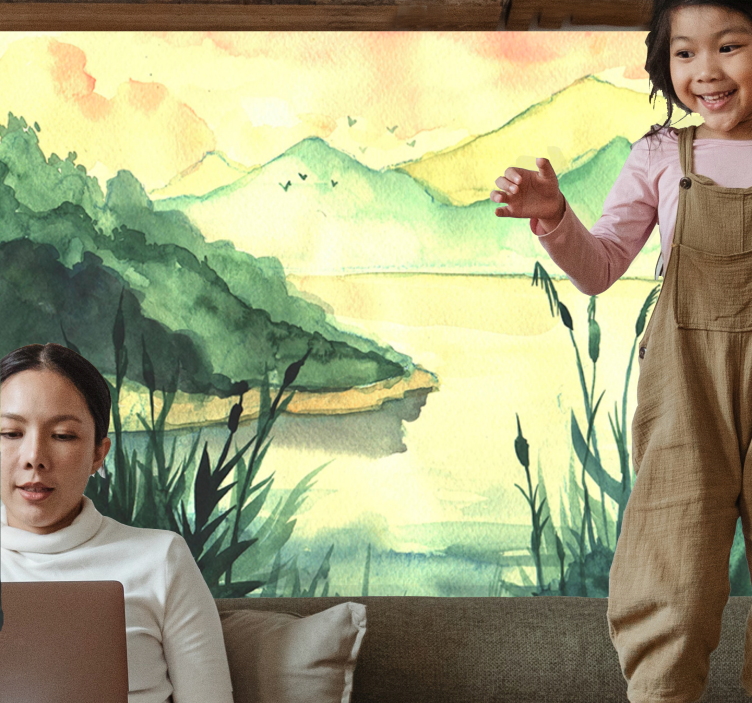 호수 벽 벽화 고요한 손그림 풍경 - TenStickers